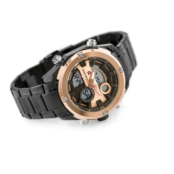 Naviforce férfi karóra 46 mm – fekete/rosegold, kvarc, acél szíj