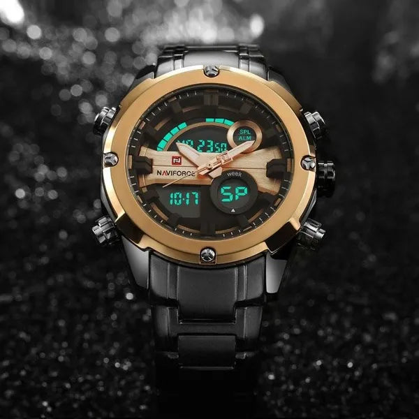 Naviforce férfi karóra 46 mm – fekete/rosegold, kvarc, acél szíj