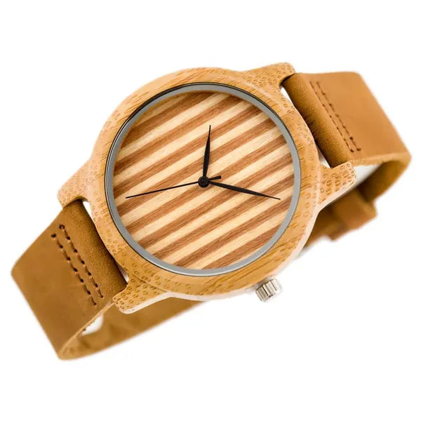 Férfi fa kvarc karóra barna bőrszíjjal, 43 mm, díszdoboz
