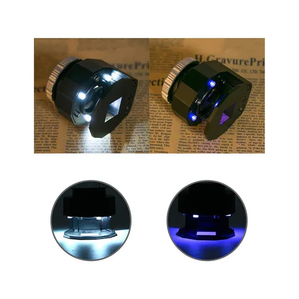 Ékszerész nagyító mikroszkóp 30×, 3 LED + UV, hordozható