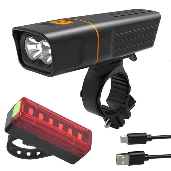 USB-tölthető LED kerékpár lámpaszett első-hátsó, powerbank funkcióval