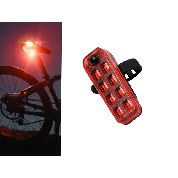 LED USB tölthető hátsó kerékpárlámpa, 5 üzemmód, vízálló, CE, piros