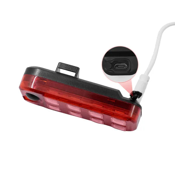 LED USB tölthető hátsó kerékpárlámpa, 5 üzemmód, vízálló, CE, piros