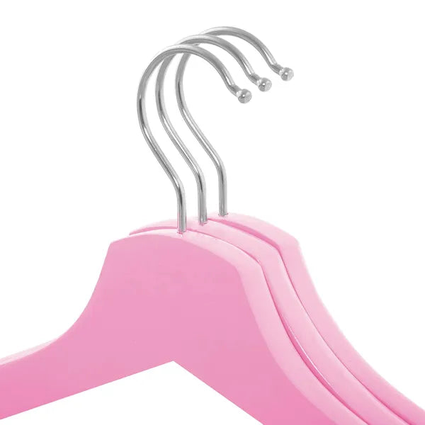 Fa ruhaakasztó szett 3 db, puderrózsaszín, 43 cm, 360° fém kampó