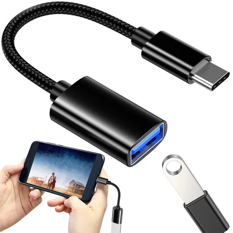 USB-C-ről USB-A 3.0-ra átalakító, OTG támogatással, erős fonott kábel a telefonhoz