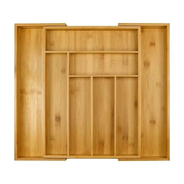 Bambusz evőeszközrendező fiókbetét, 8 rekeszes, állítható (30–43 cm)