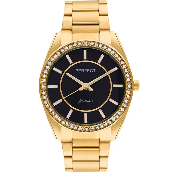 Női kvarc karóra arany szíjjal, fekete számlappal, 36 mm, díszdobozzal