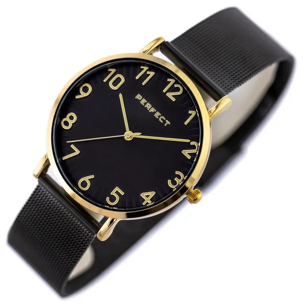 Perfect F342-05 női karóra, arany 36 mm tok, fekete számlap, Miyota kvarc