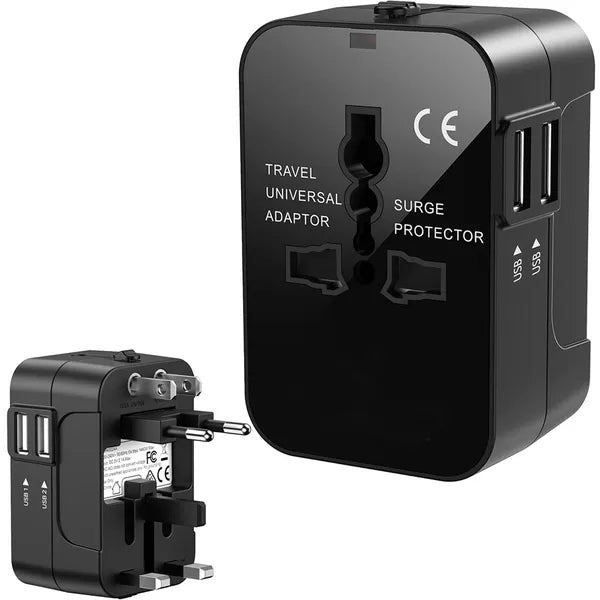 Univerzális hálózati adapter UK/USA/EU/AUS aljzathoz, 2× USB porttal
