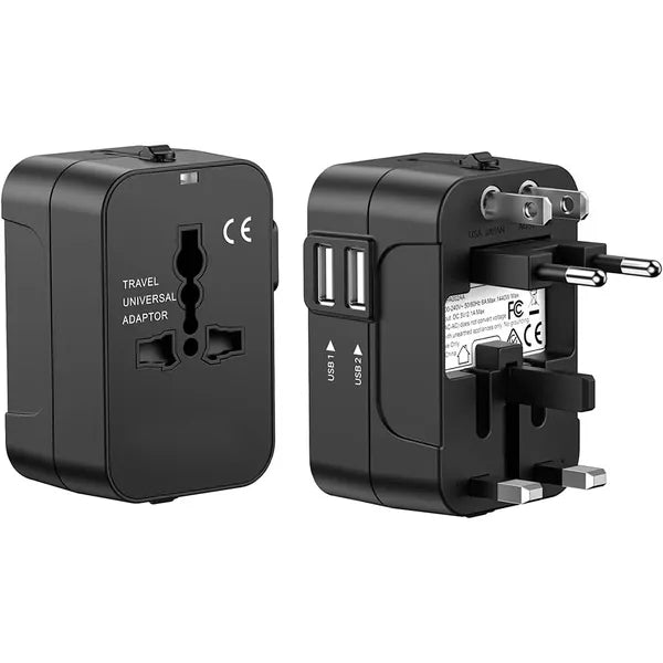Univerzális hálózati adapter UK/USA/EU/AUS aljzathoz, 2× USB porttal
