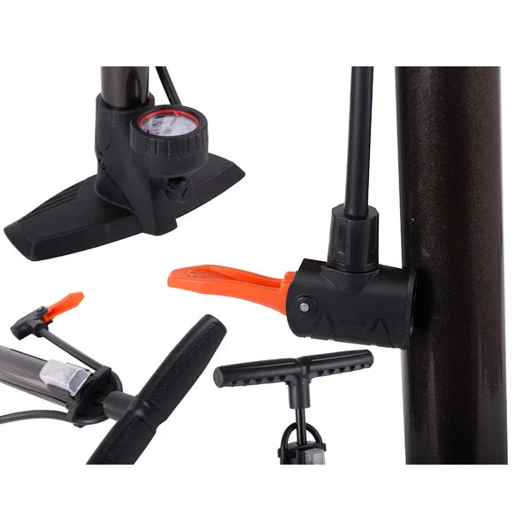 Padlón álló fém pumpa manométerrel, univerzális szelepcsúccsal, 56 cm