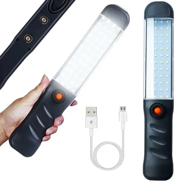 Műhelylámpa 48 COB LED-del, USB-s tölthető akkuval, mágneses kampóval