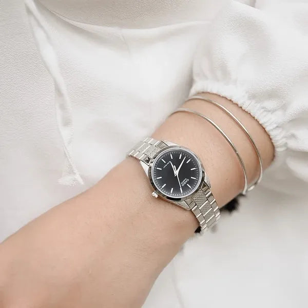 Casio női karóra LTP-1274D-1A, acél szíj, 32 mm, fekete számlap, WR30