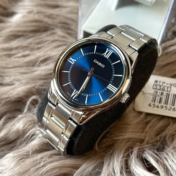 Casio MTP-V005D-2B5 férfi karóra, rozsdamentes acél szíj, kék számlap, WR30