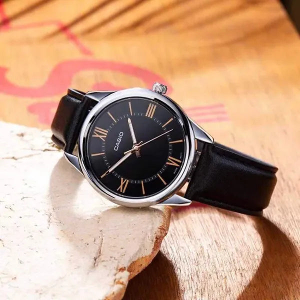 Casio MTP-V005L-1B5 férfi karóra, fekete számlap, bőrszíj, WR30