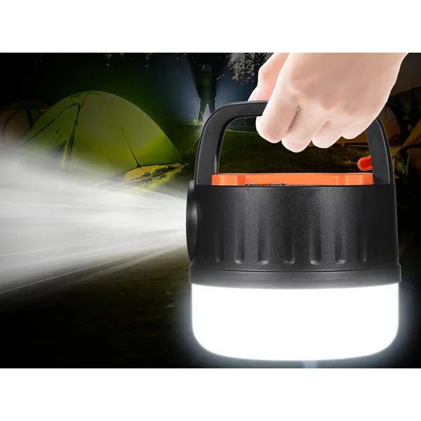Tölthető LED kempinglámpa USB + napelemes funkcióval, akasztóval