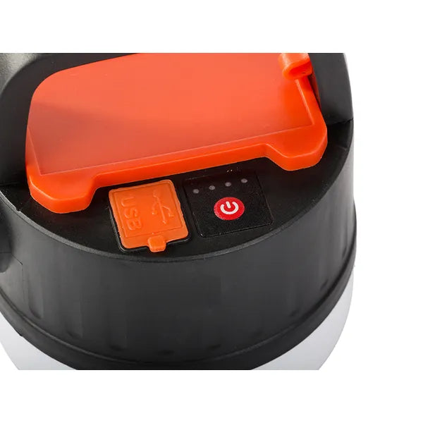 Tölthető LED kempinglámpa USB + napelemes funkcióval, akasztóval