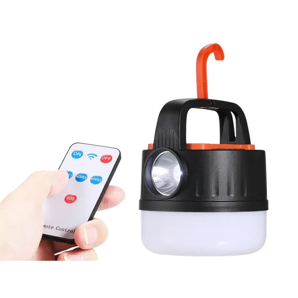 Tölthető LED kempinglámpa USB + napelemes funkcióval, akasztóval