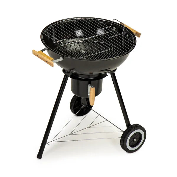 Kerti faszenes grill fedéllel, 44 cm-es rostély, kerekekkel