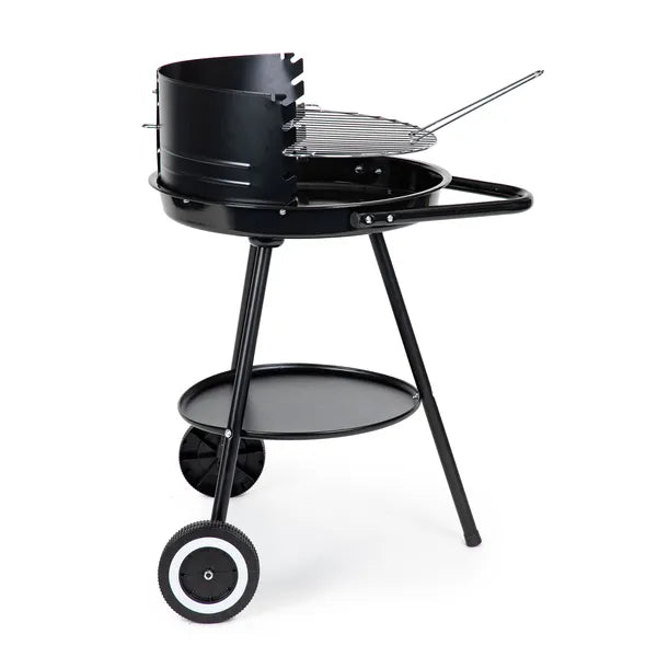 Kerek kerti grill, 42 cm krómozott rács állítható magassággal, polccal