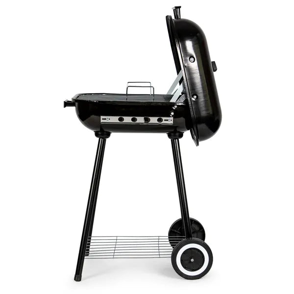 Kerti faszenes grill fedéllel és kerekekkel, 43×40 cm rács