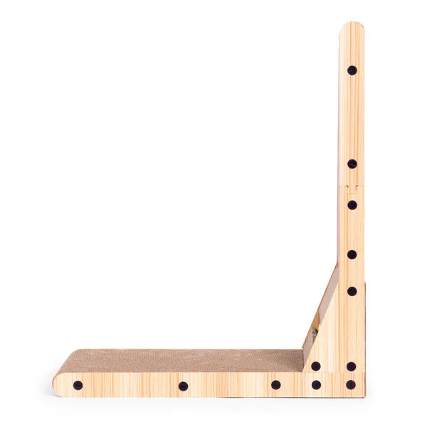 Sarok L-alakú karton macskakapáró MDF kerettel, labdás játékkal 60×50 cm