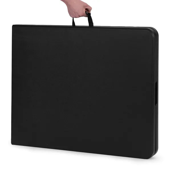 Összecsukható, bőrönd fogantyús 180×74 cm fekete catering asztal