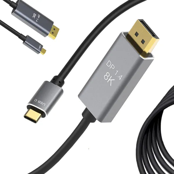 USB-C–DisplayPort 1.4 kábel, 8K60Hz, 1,8 m, aranyozott csatlakozó