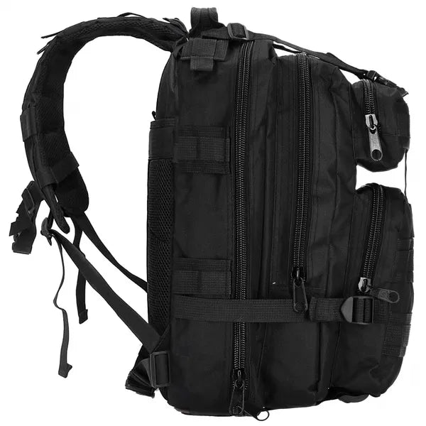 Fekete sport- és túrahátizsák, 42x23x24 cm, 4 zsebes, 700 g poliészter