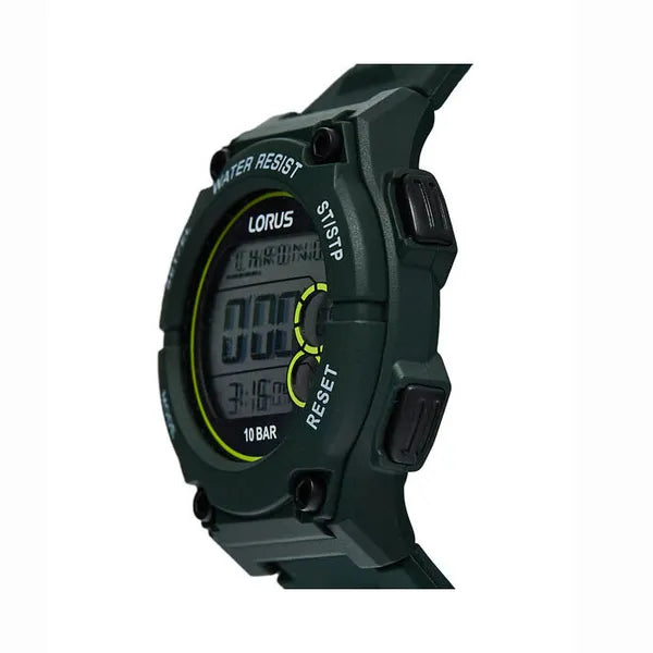 Lorus R2333PX9 unisex zöld szilikon sportóra WR100, stopper, ébresztő