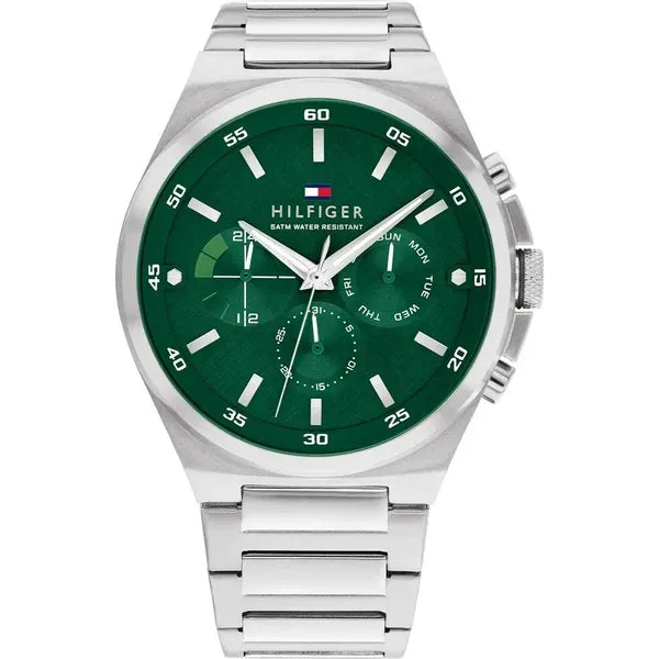Tommy Hilfiger Dexter férfi karóra, zöld számlap, acél szíj, 46 mm, WR50