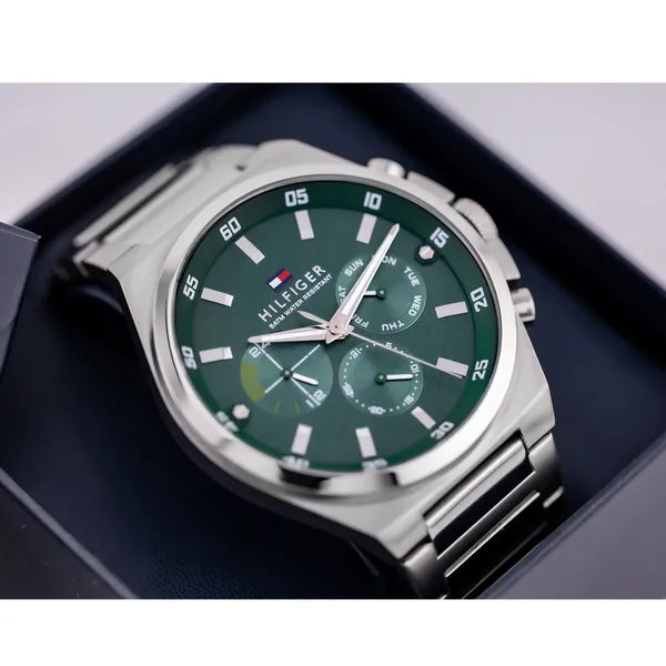 Tommy Hilfiger Dexter férfi karóra, zöld számlap, acél szíj, 46 mm, WR50