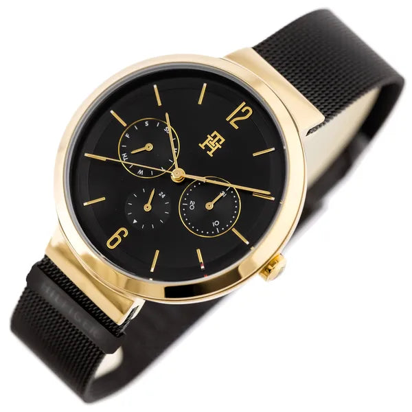 Tommy Hilfiger Lidia női karóra, fekete-arany acél, 34 mm WR30
