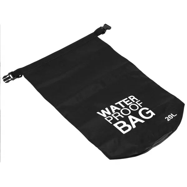 Vízálló roll-top száraz táska 20 l, fekete PVC, hátizsákká alakítható