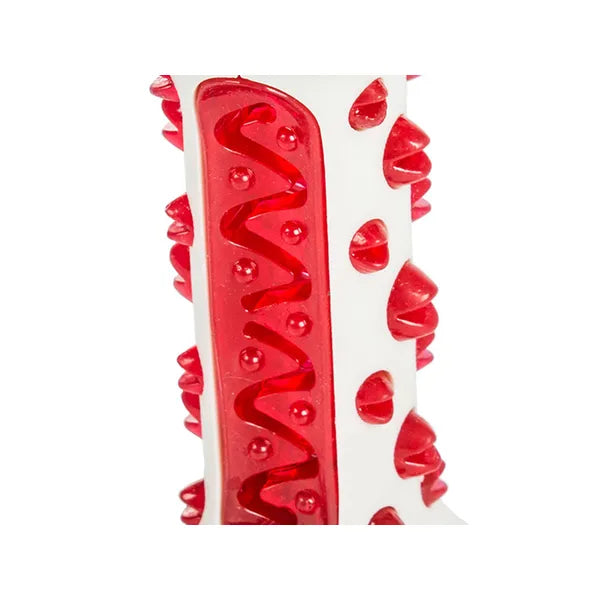 Fogtisztító kutyarágó játék, jutalomfalat-tartó, 15 cm, piros