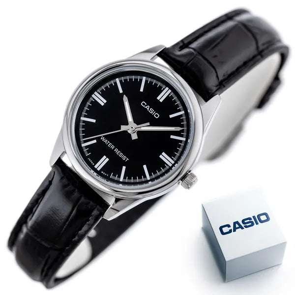 Casio női karóra LTP-V005L-1A, fekete bőrszíj, 28 mm, WR30, díszdoboz