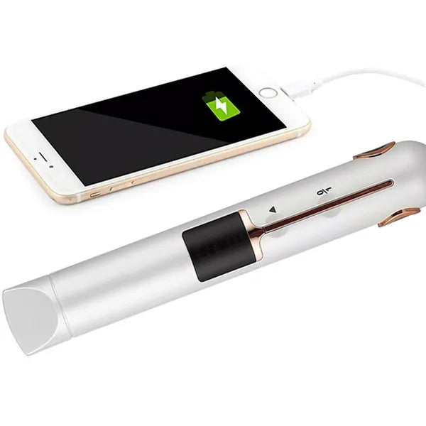 Vezeték nélküli kerámia hajvasaló LCD-vel, 2 az 1-ben powerbank, 75-205 °C