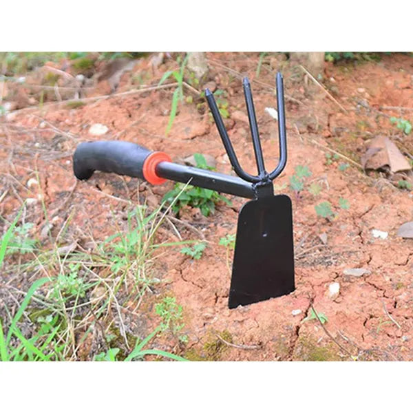 Kétoldalas kézi kapa és gereblye, edzett acél pengékkel, 27 cm