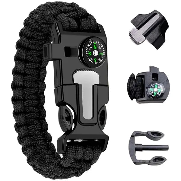5 az 1-ben túlélő paracord (3 m) karkötő iránytűvel, tűzgyújtóval, pengével