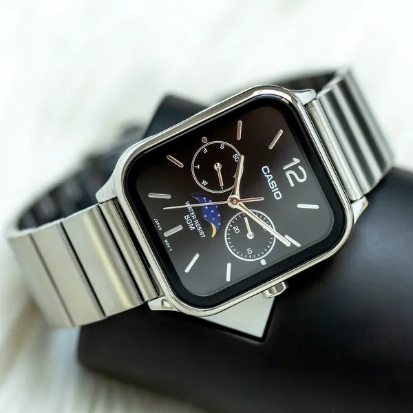 Casio MTP-M305D-1A férfi karóra rozsdamentes acél szíjjal, WR50, fekete számlap