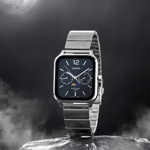Casio MTP-M305D-1A férfi karóra rozsdamentes acél szíjjal, WR50, fekete számlap