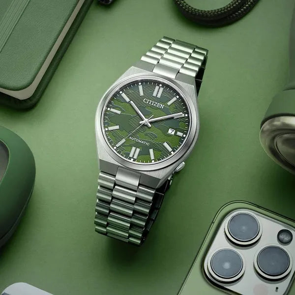 Citizen Tsuyosa NJ0159-86X férfi automata óra, zöld számlap, acél