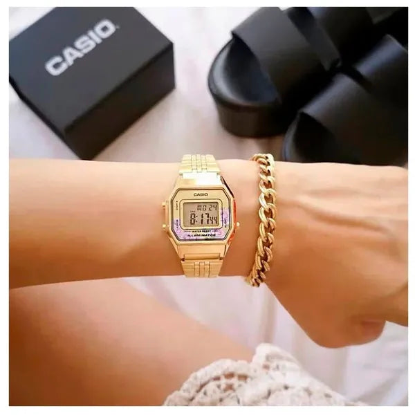 Casio LA680WGA-4C női digitális karóra, arany, nemesacél, WR30