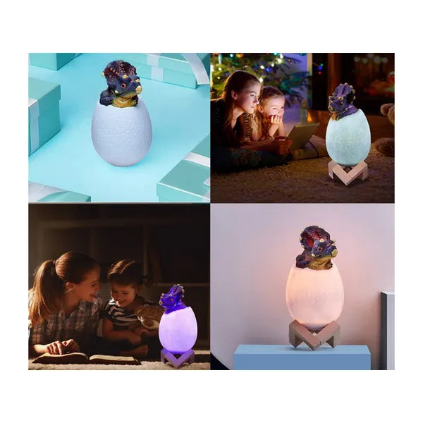 RGB LED dinoszaurusz tojás éjjeli lámpa – triceratops dekor, gyerek szoba