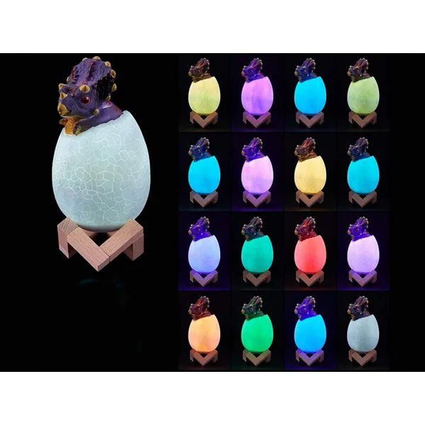 RGB LED dinoszaurusz tojás éjjeli lámpa – triceratops dekor, gyerek szoba