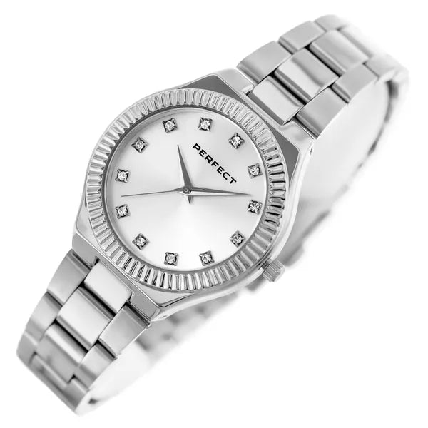 Perfect S391-01 női karóra, 34 mm, ezüst fémszíj, kristályos számlap