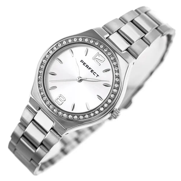 Perfect S390-01 női karóra, 34 mm, ezüst fém szíj, kristályos