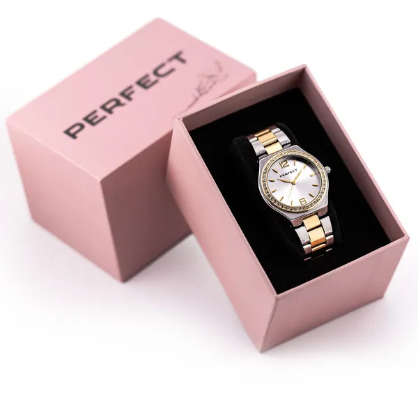 Női kétszínű Perfect quartz karóra 34 mm, kristályos, WR30 + díszdoboz