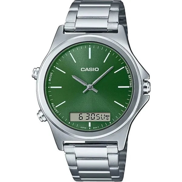 Casio MTP-VC01D-3E férfi karóra, acél szíj, zöld számlap, WR50