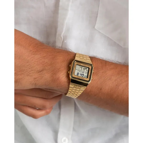 Casio Vintage A500WGA-9DF férfi digitális arany karóra, 33 mm, WR30